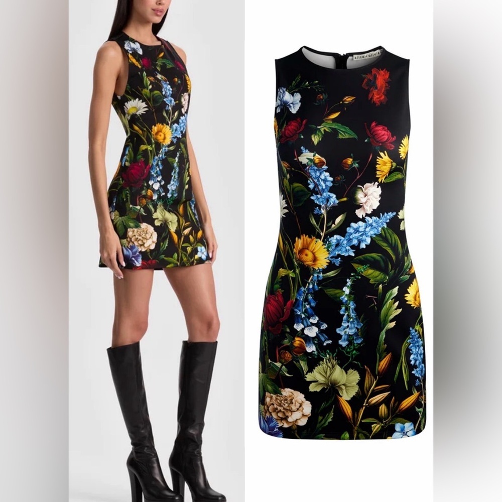 NEW Alice and Olivia Wynell Bodycon Floral Mini Dress sz 2 - Picture 2 of 8